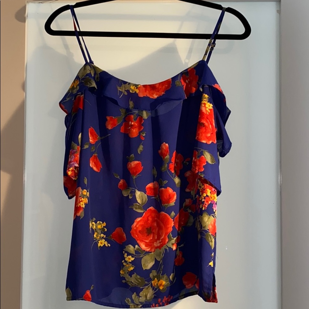 Blue off the shoulder top with floral pattern